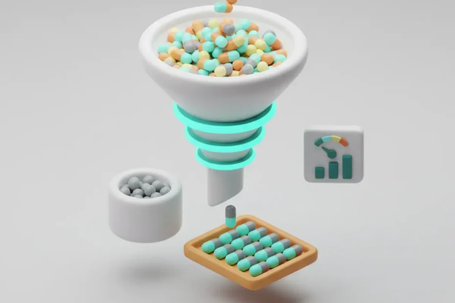 Ilustración de embudo filtrando leads cualificados con pujas avanzadas para leads cualificados