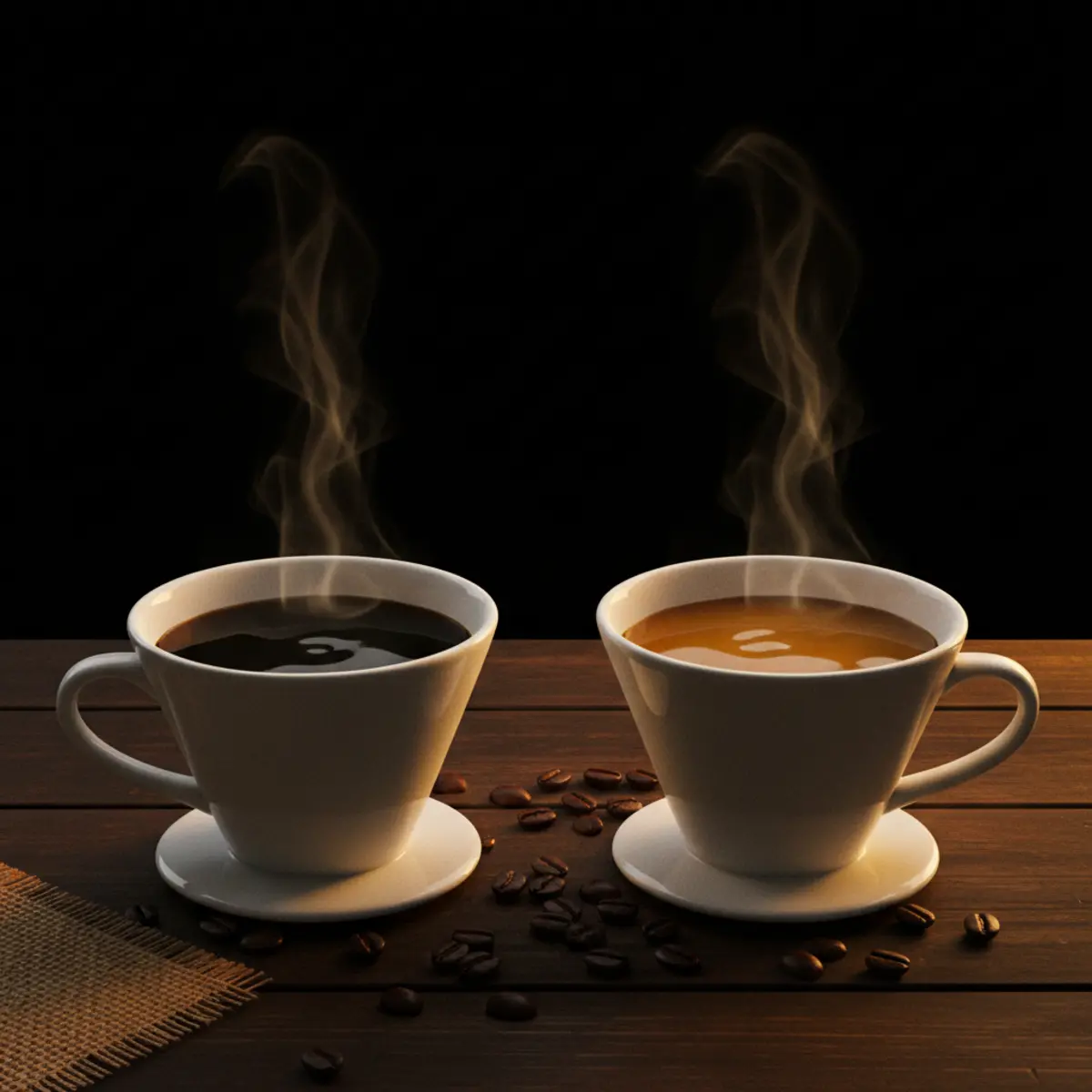 Side-by-side pour over cups showing flavor difference between 1:15 and 1:17 coffee water ratio