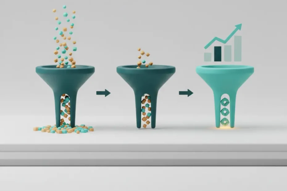 Estrategia de tipos de concordancia Google Ads representada con bloques isométricos organizados por nivel