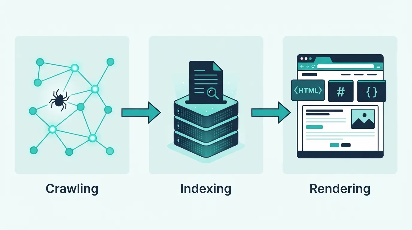 Diagrama de rastreo, indexación y renderizado en SEO técnico